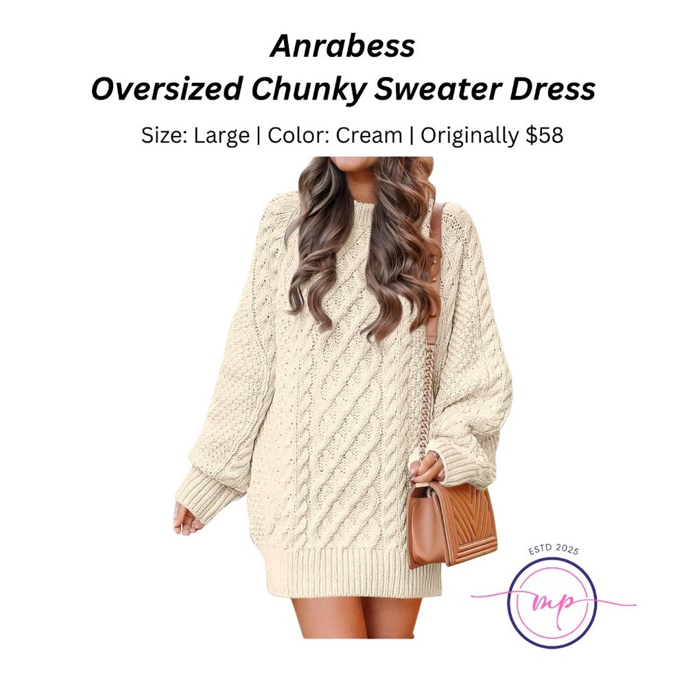 🌟 Anrabess Women's Oversized Cable Knit Dress - Like New, Size Large! 💖